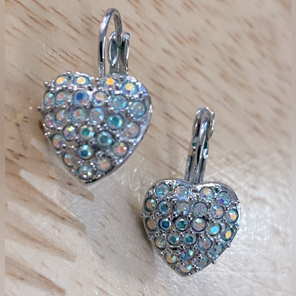 Kirk’s Folly heart dangle earrings with aurora borealis stones